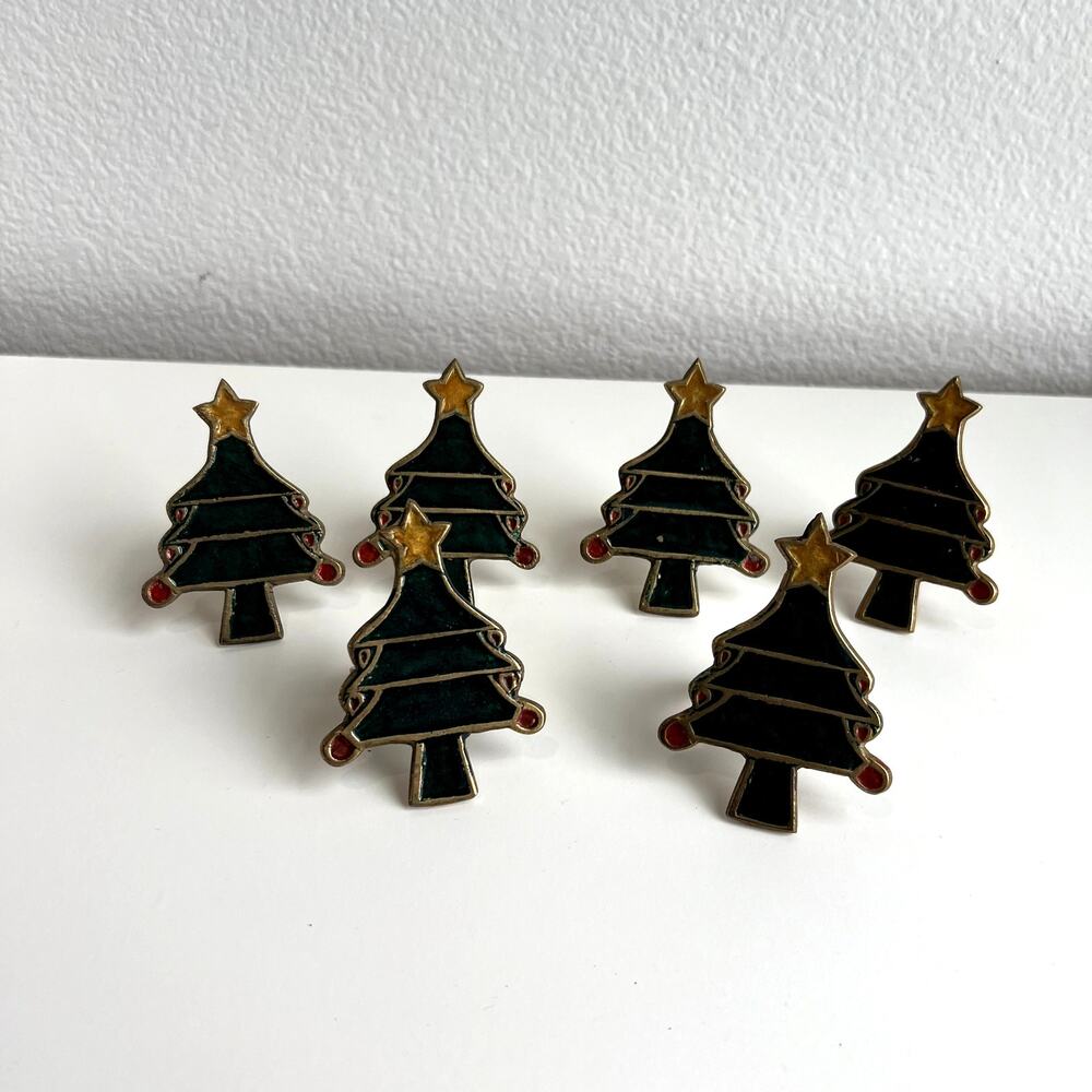 Set of 6 Brass Christmas Tree Napkin Rings Holder Table Decor